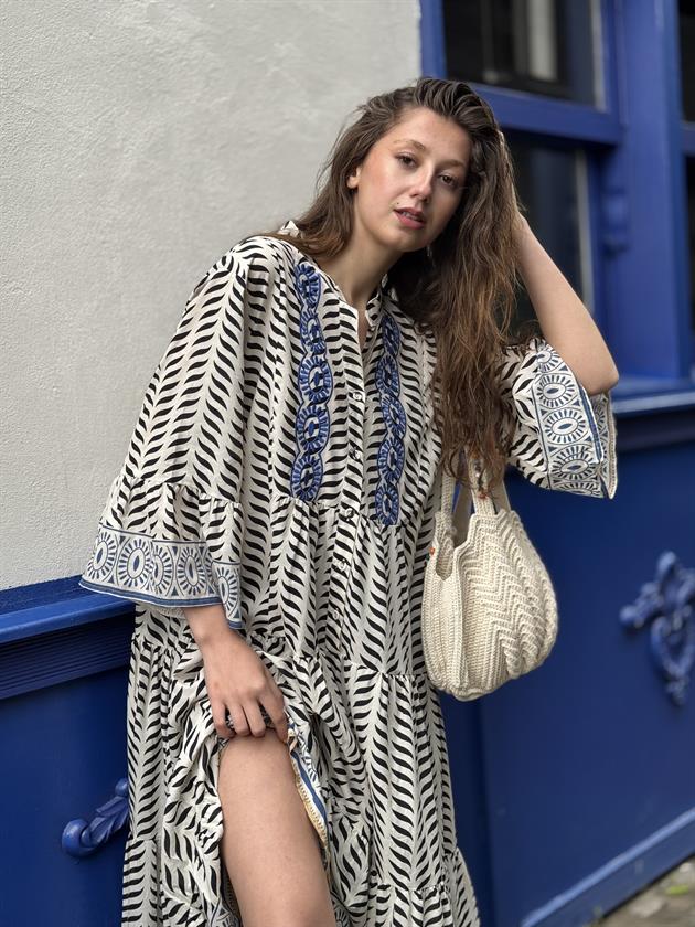 AN10643 MARIN NAKIŞ DETAYLI ELBİSE