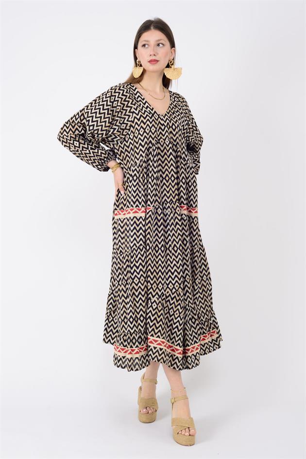 AN10647 MARIN V YAKA VOLANLI ELBİSE