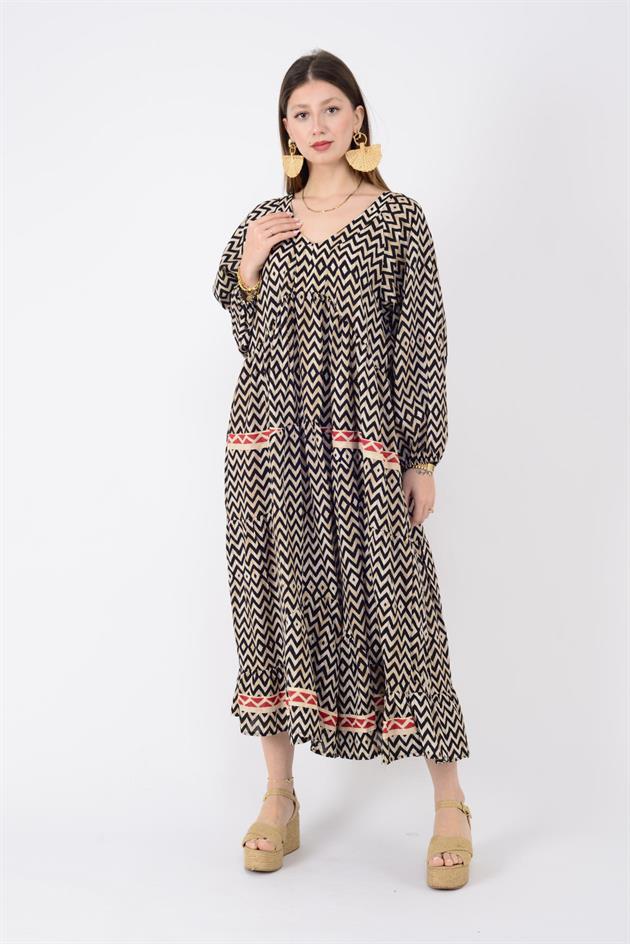 AN10647 MARIN V YAKA VOLANLI ELBİSE