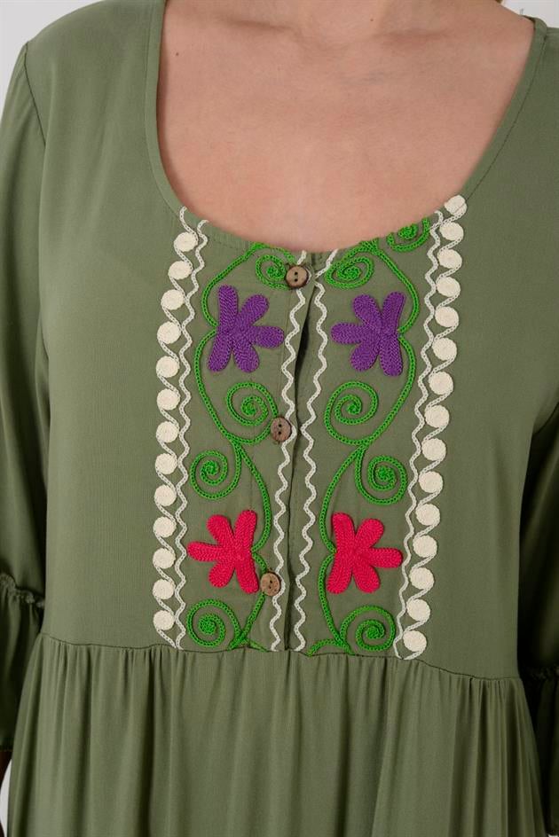 AN10655 İŞLEME DETAYLI UZUN ELBİSE