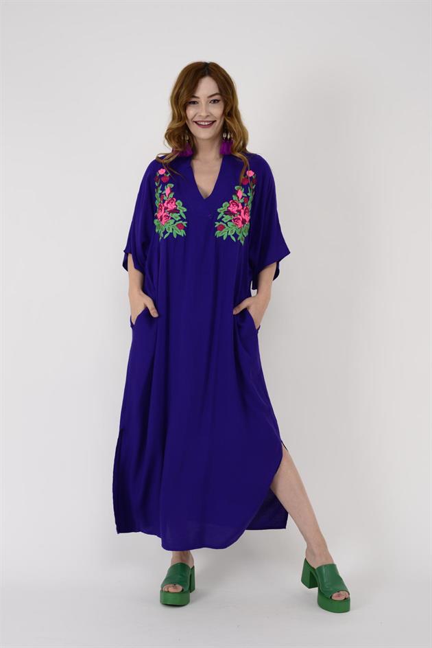 AN10656 NAKIŞ DETAYI V YAKA ELBİSE