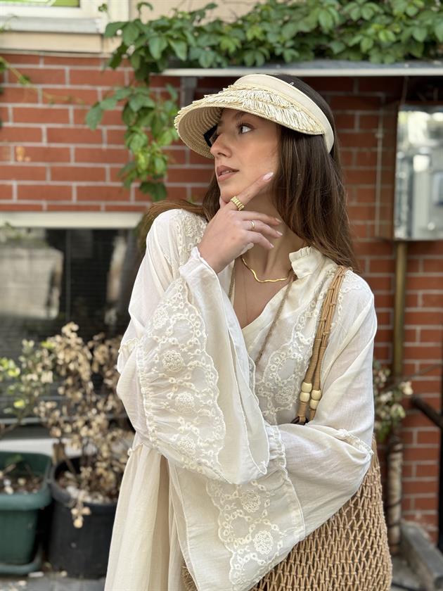 AN10659 TROMPET KOL DETAYLI İŞLEMELİ HAM ELBİSE