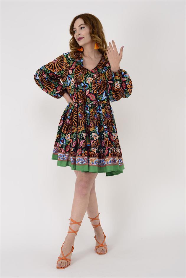 AN10672 MARIN PÜSKÜL DETAYLI KISA ELBİSE