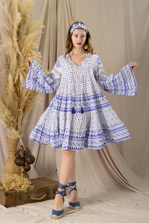 AN10672 MARIN PÜSKÜL DETAYLI KISA ELBİSE