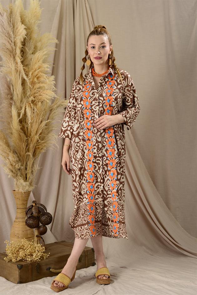 AN10674 MARIN NAKIŞ DETAYLI ELBİSE