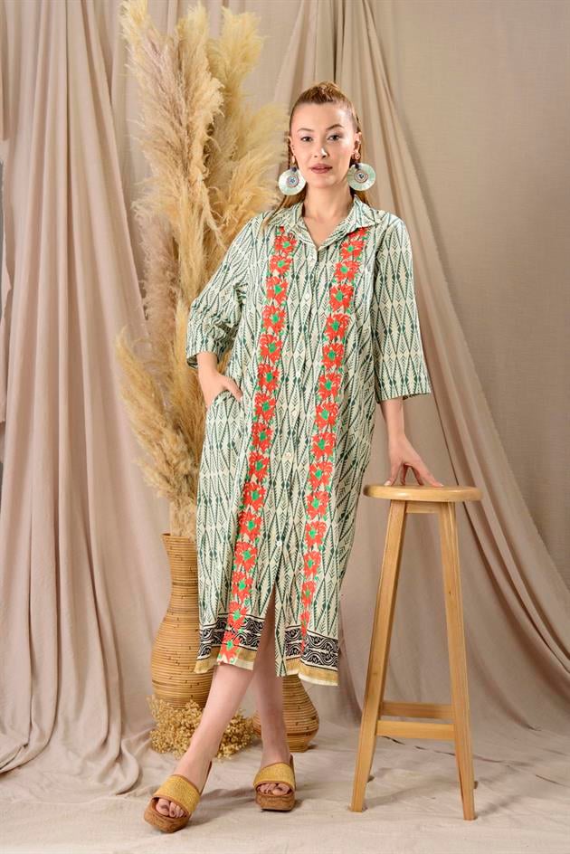 AN10674 MARIN NAKIŞ DETAYLI ELBİSE