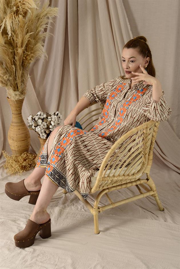 AN10674 MARIN NAKIŞ DETAYLI ELBİSE