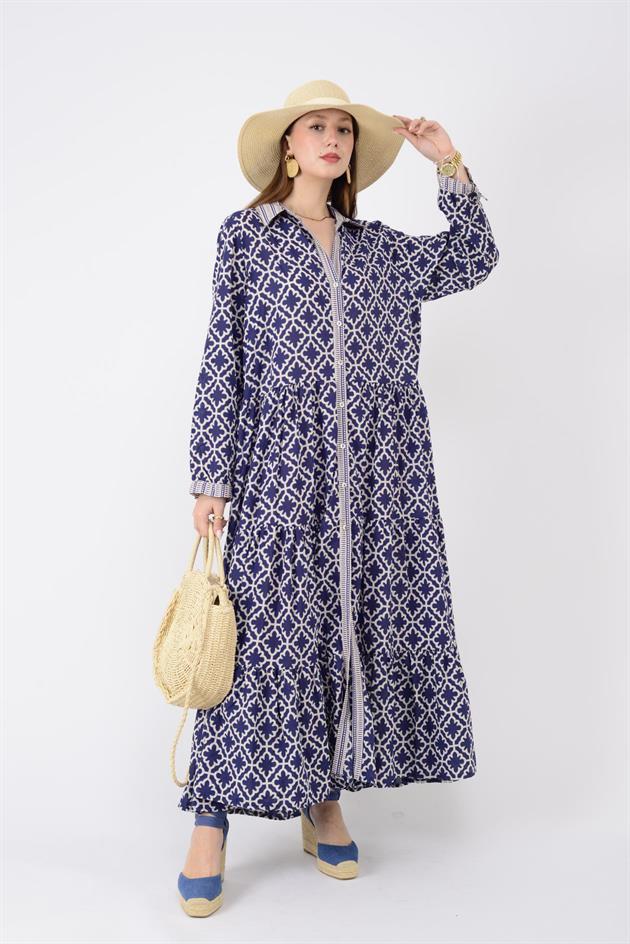 AN10684 MARIN GARNİ DETAYLI GÖMLEK ELBİSE