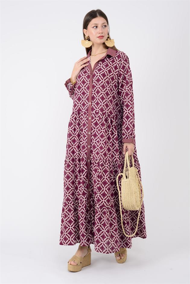 AN10684 MARIN GARNİ DETAYLI GÖMLEK ELBİSE