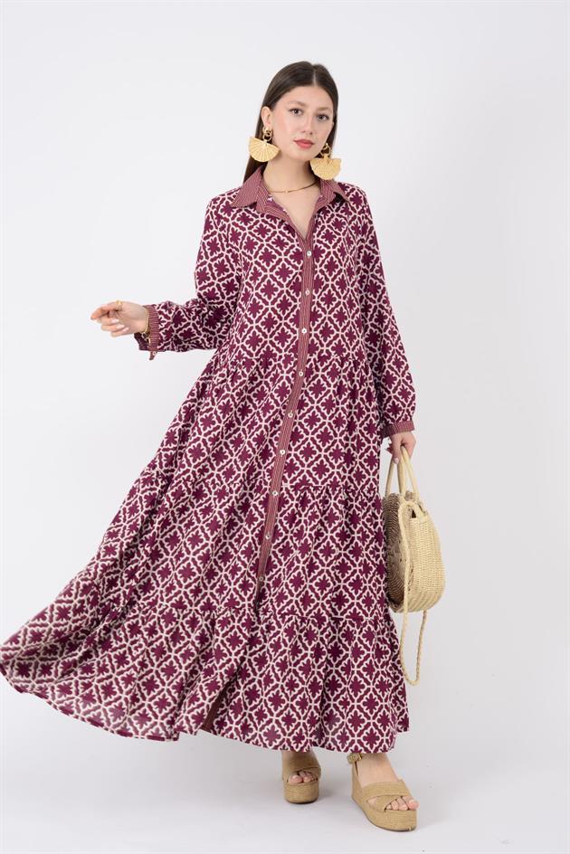 AN10684 MARIN GARNİ DETAYLI GÖMLEK ELBİSE