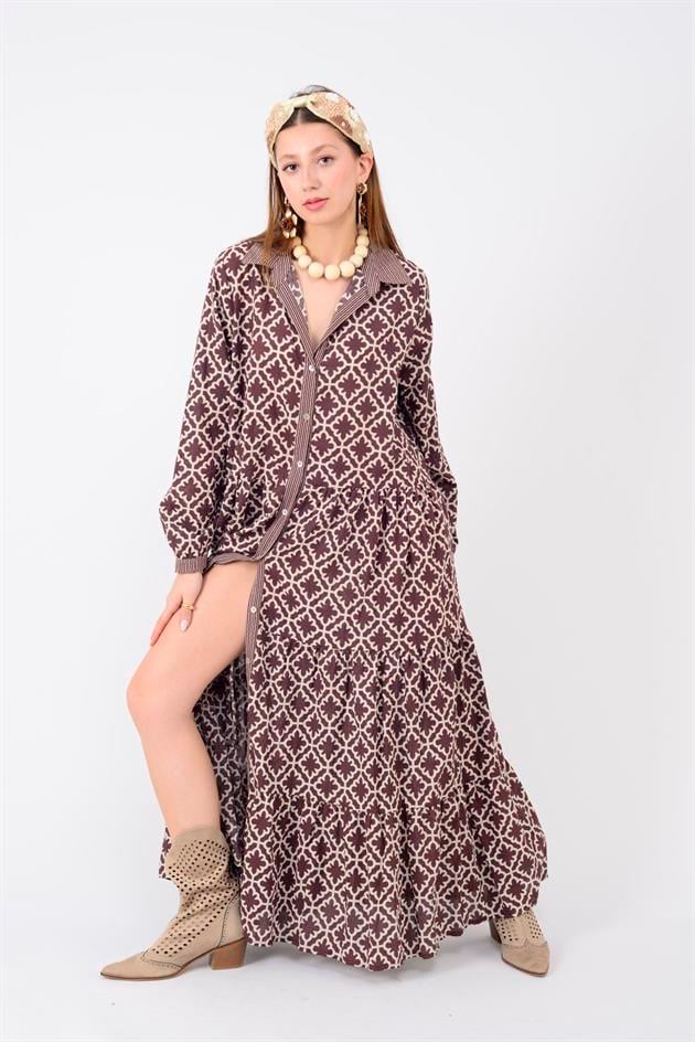 AN10684 MARIN GARNİ DETAYLI GÖMLEK ELBİSE