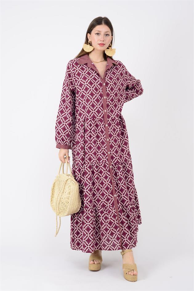 AN10684 MARIN GARNİ DETAYLI GÖMLEK ELBİSE