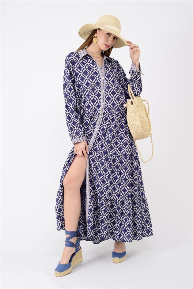 AN10684 MARIN GARNİ DETAYLI GÖMLEK ELBİSE