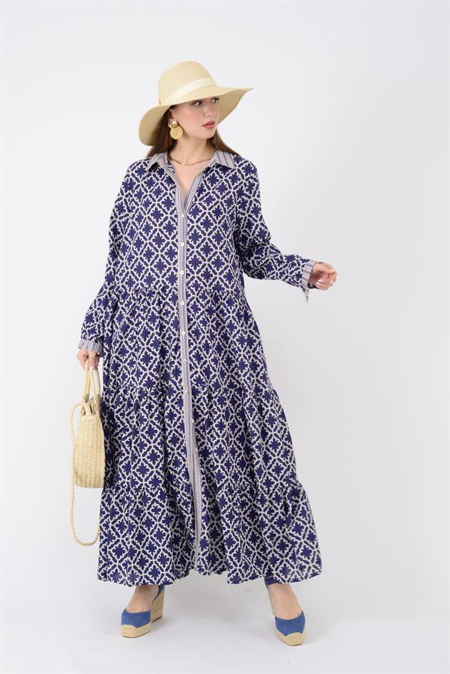 AN10684 MARIN GARNİ DETAYLI GÖMLEK ELBİSE