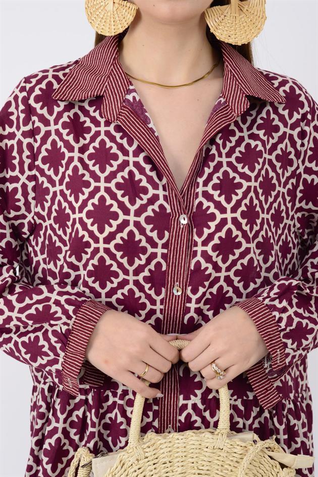 AN10684 MARIN GARNİ DETAYLI GÖMLEK ELBİSE