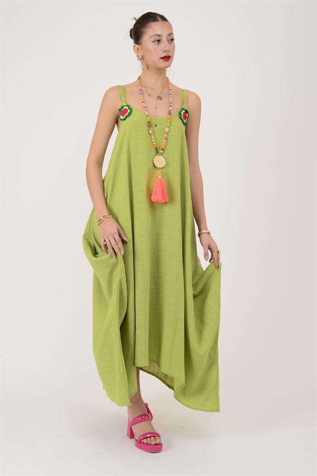 AN10695 BAYKUŞ OYALI İŞLEME DETAYLI ASKILI ELBİSE