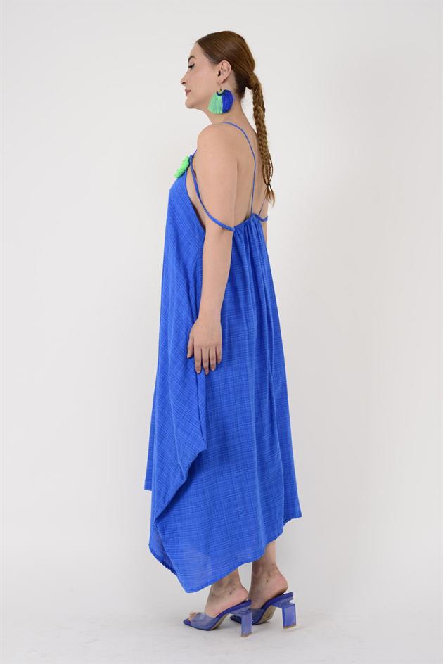 AN10695 BAYKUŞ OYALI İŞLEME DETAYLI ASKILI ELBİSE