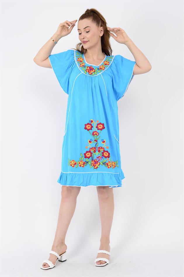 AN10697 NAKIŞ İŞLEMELİ KISA ELBİSE