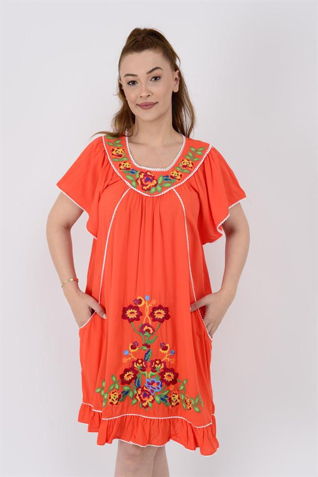 AN10697 NAKIŞ İŞLEMELİ KISA ELBİSE