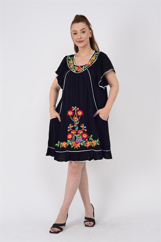 AN10697 NAKIŞ İŞLEMELİ KISA ELBİSE