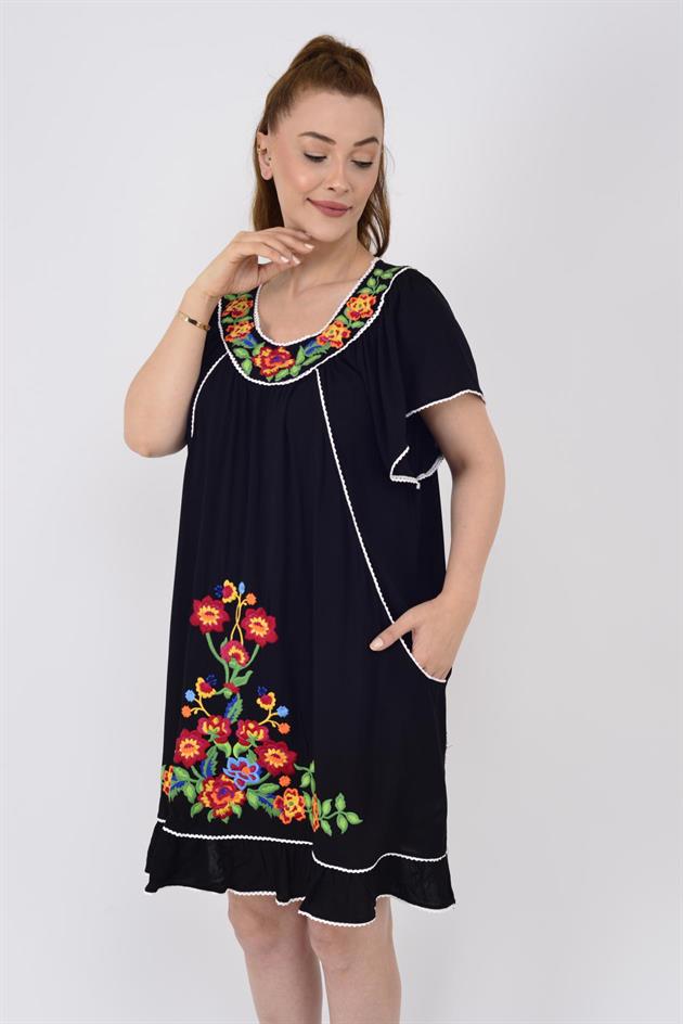 AN10697 NAKIŞ İŞLEMELİ KISA ELBİSE