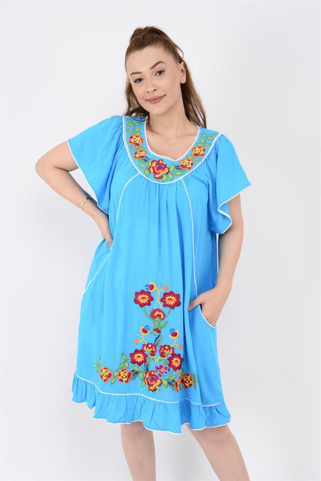 AN10697 NAKIŞ İŞLEMELİ KISA ELBİSE