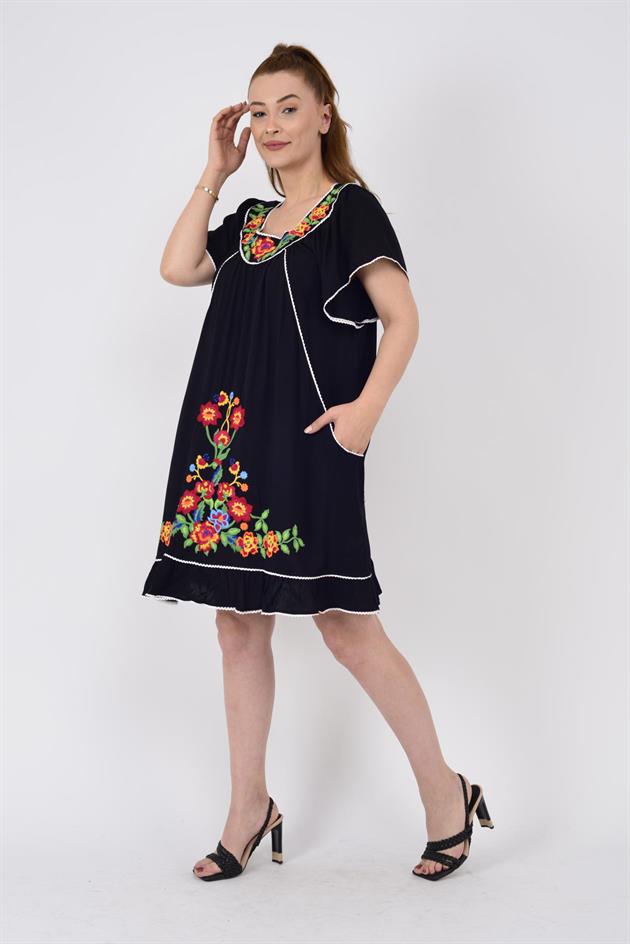 AN10697 NAKIŞ İŞLEMELİ KISA ELBİSE