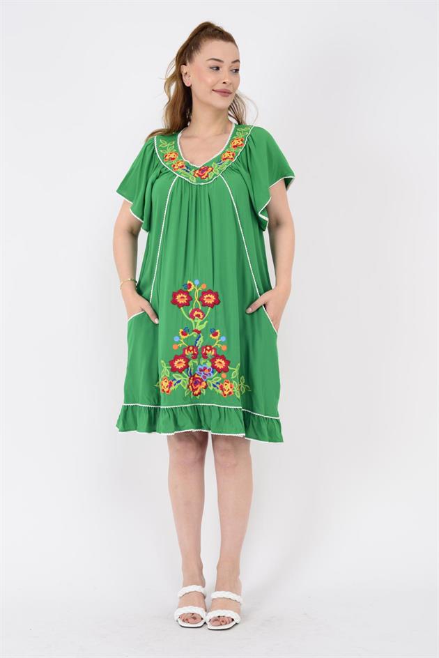 AN10697 NAKIŞ İŞLEMELİ KISA ELBİSE