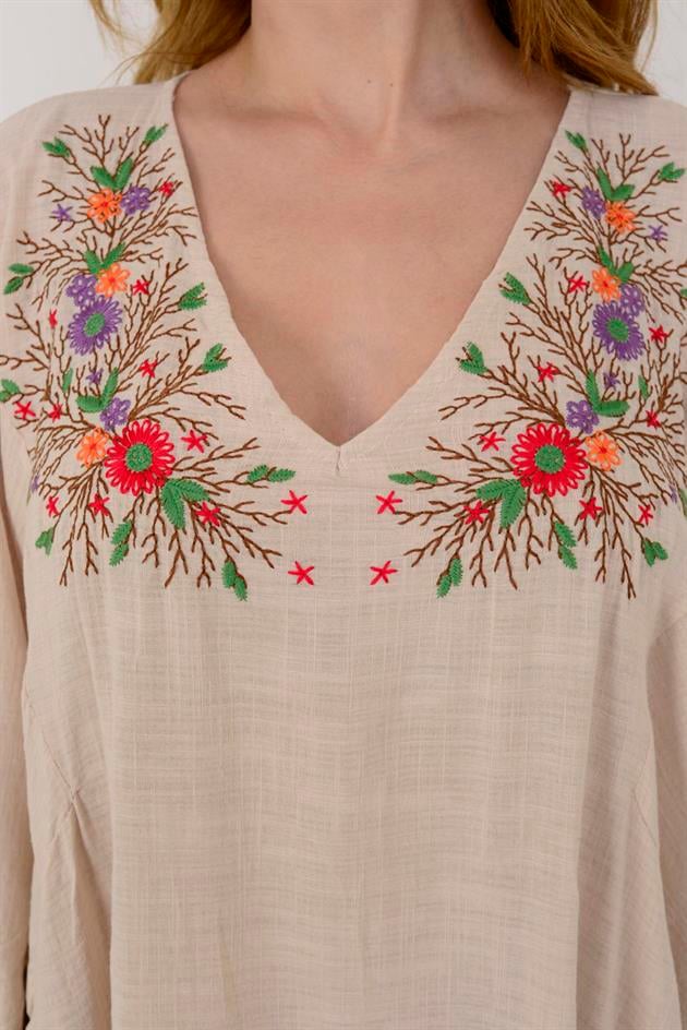 AN10707 NAKIŞ DETAYLI V YAKA ELBİSE