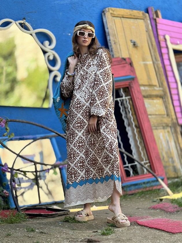 AN10708 MARIN NAKIŞ DETAYLI ELBİSE