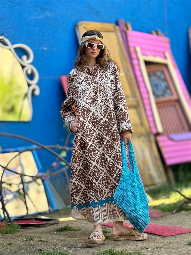 AN10708 MARIN NAKIŞ DETAYLI ELBİSE