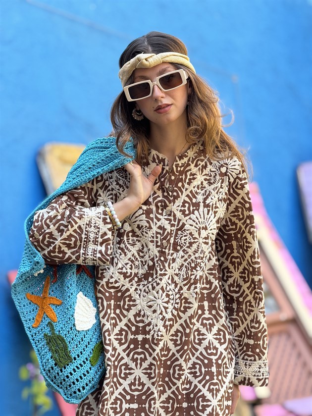 AN10708 MARIN NAKIŞ DETAYLI ELBİSE