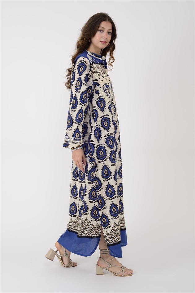 AN10708 MARIN NAKIŞ DETAYLI ELBİSE