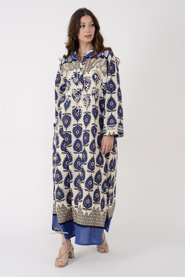 AN10708 MARIN NAKIŞ DETAYLI ELBİSE