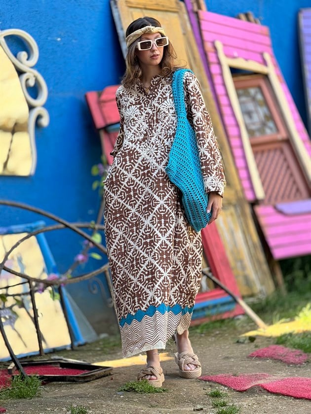 AN10708 MARIN NAKIŞ DETAYLI ELBİSE