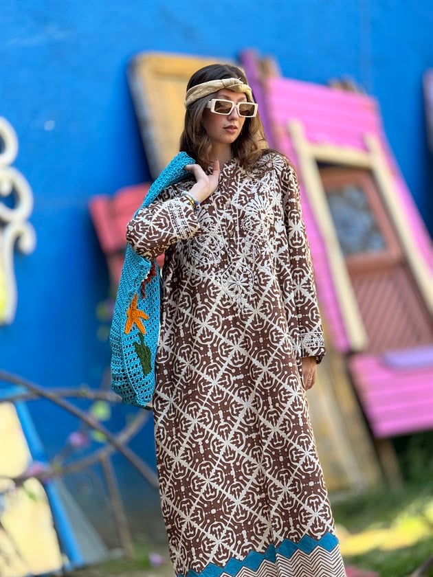 AN10708 MARIN NAKIŞ DETAYLI ELBİSE