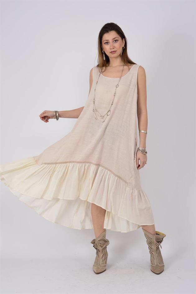 AN10713 ASİMETRİK KOLSUZ ELBİSE