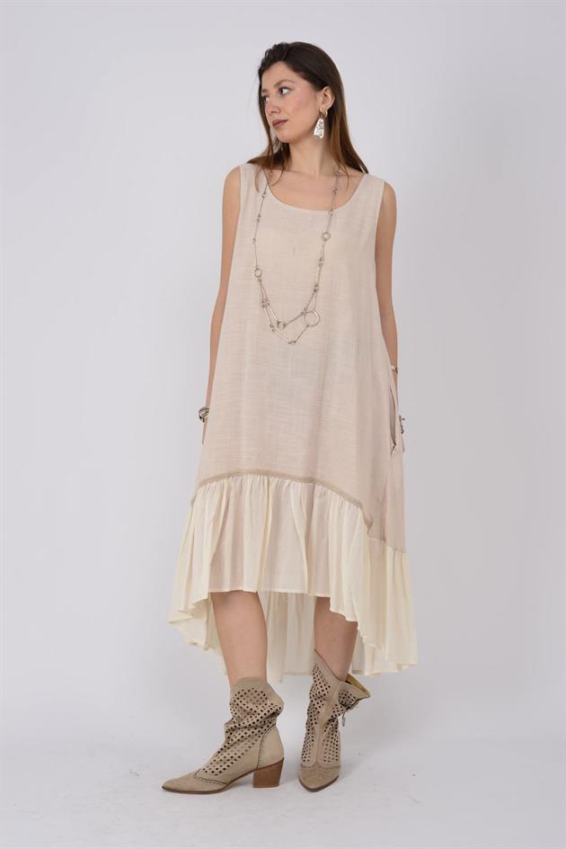 AN10713 ASİMETRİK KOLSUZ ELBİSE