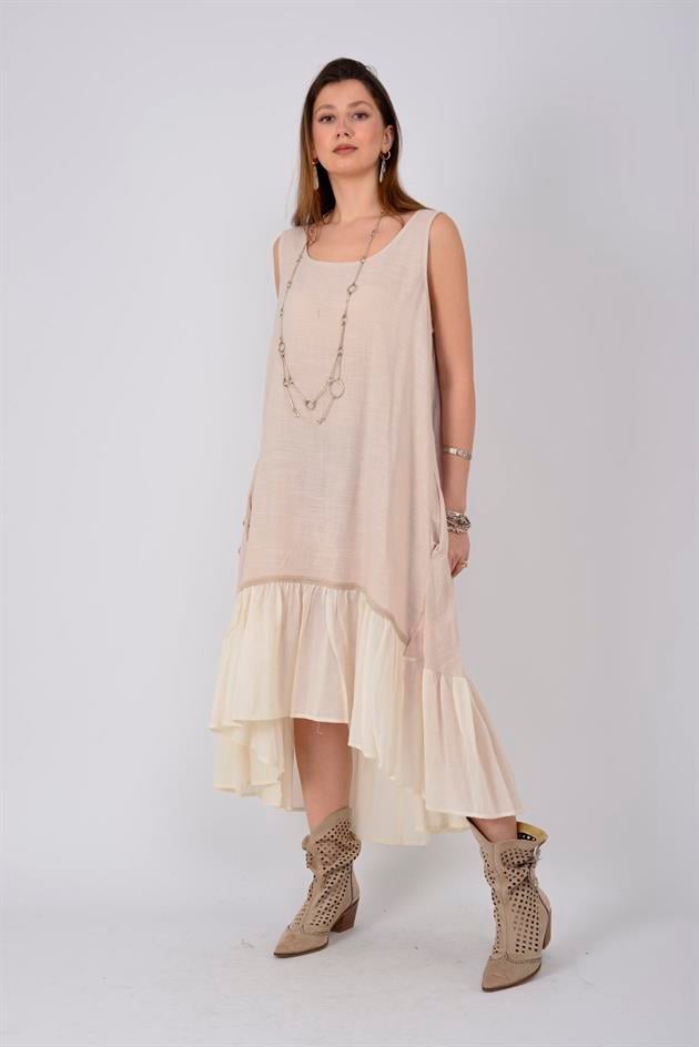 AN10713 ASİMETRİK KOLSUZ ELBİSE