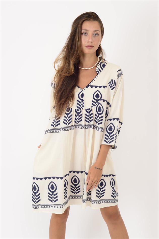 AN10716 DAMLA DESEN V YAKA KISA ELBİSE