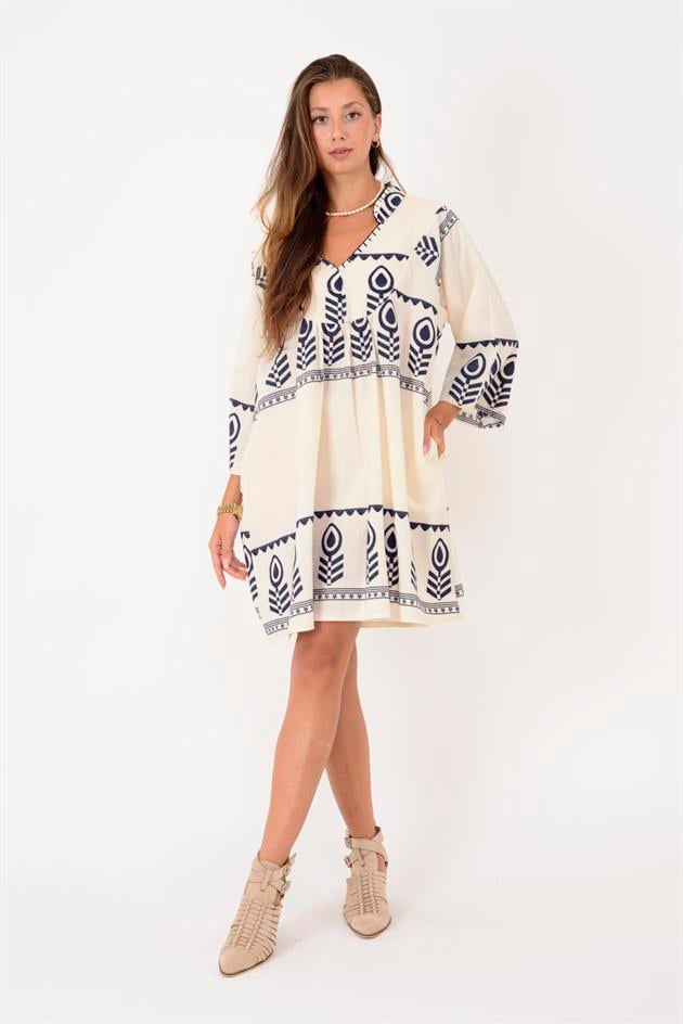 AN10716 DAMLA DESEN V YAKA KISA ELBİSE