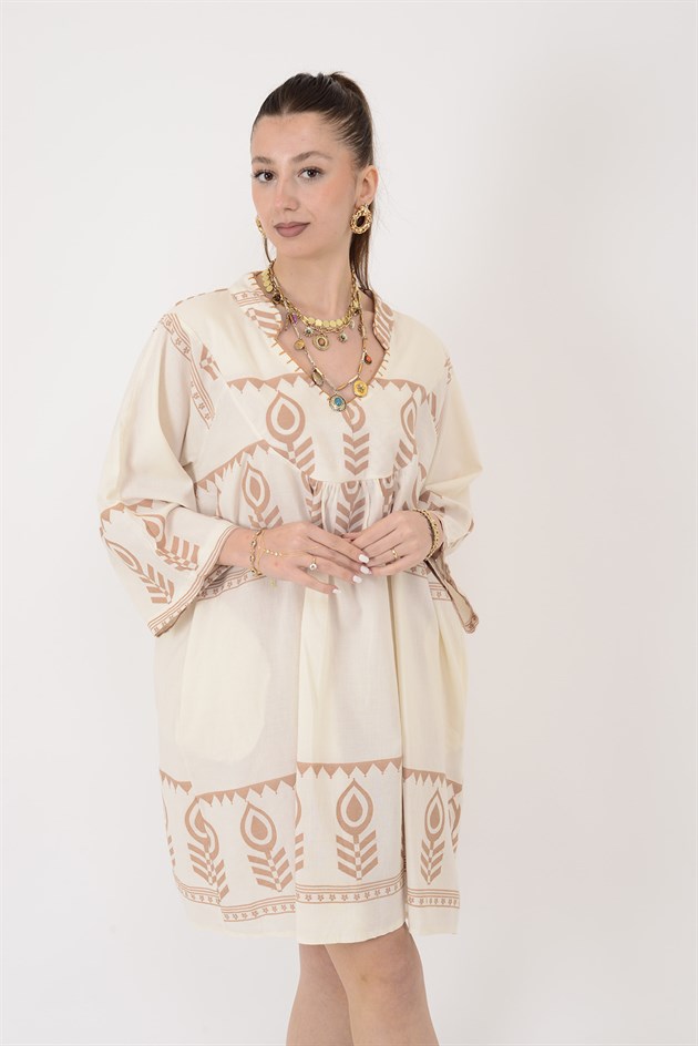 AN10716 DAMLA DESEN V YAKA KISA ELBİSE