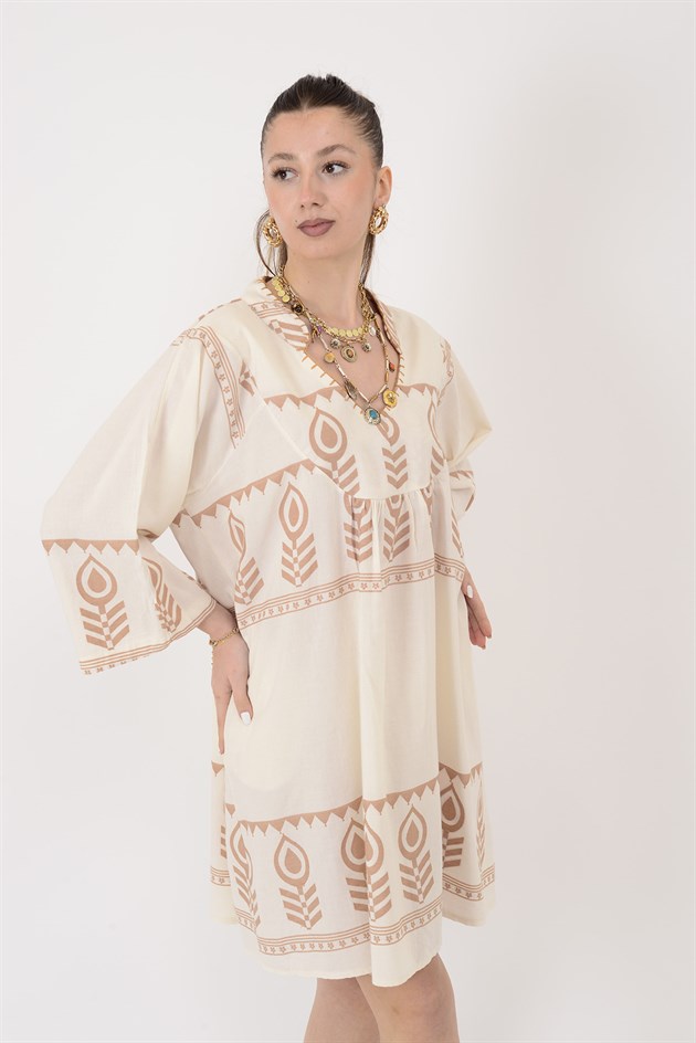 AN10716 DAMLA DESEN V YAKA KISA ELBİSE