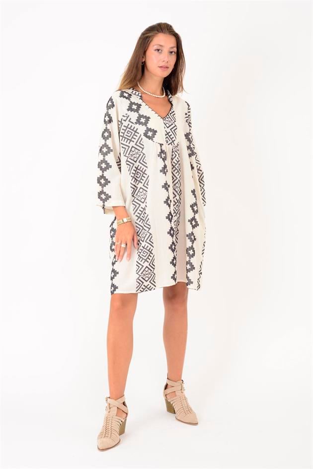 AN10716 MOZAİK DESEN KISA ELBİSE