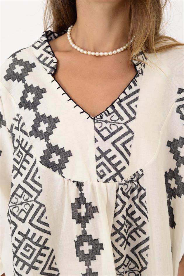 AN10716 MOZAİK DESEN KISA ELBİSE