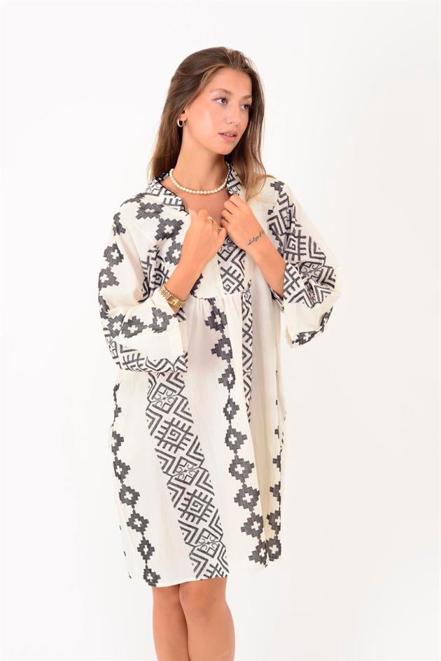 AN10716 MOZAİK DESEN KISA ELBİSE