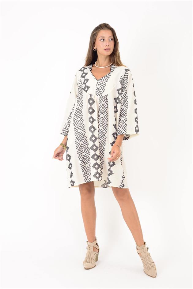 AN10716 MOZAİK DESEN KISA ELBİSE