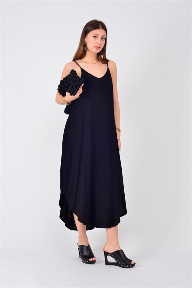 AN10717 ÖRGÜ İŞLEME DETAYLI ASKILI ELBİSE