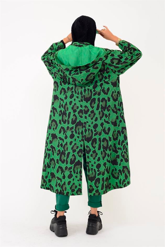 AN10720 LEOPAR DESENLİ BELİ BÜZGÜ DETAYLI YAĞMURLUK