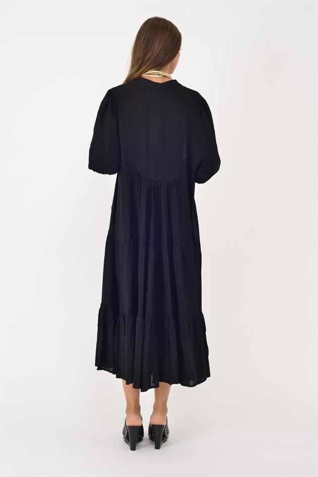 AN10728 CLEMENT BÜZGÜLÜ KOLLU PÜSKÜL DETAYLI VOLANLI ELBİSE